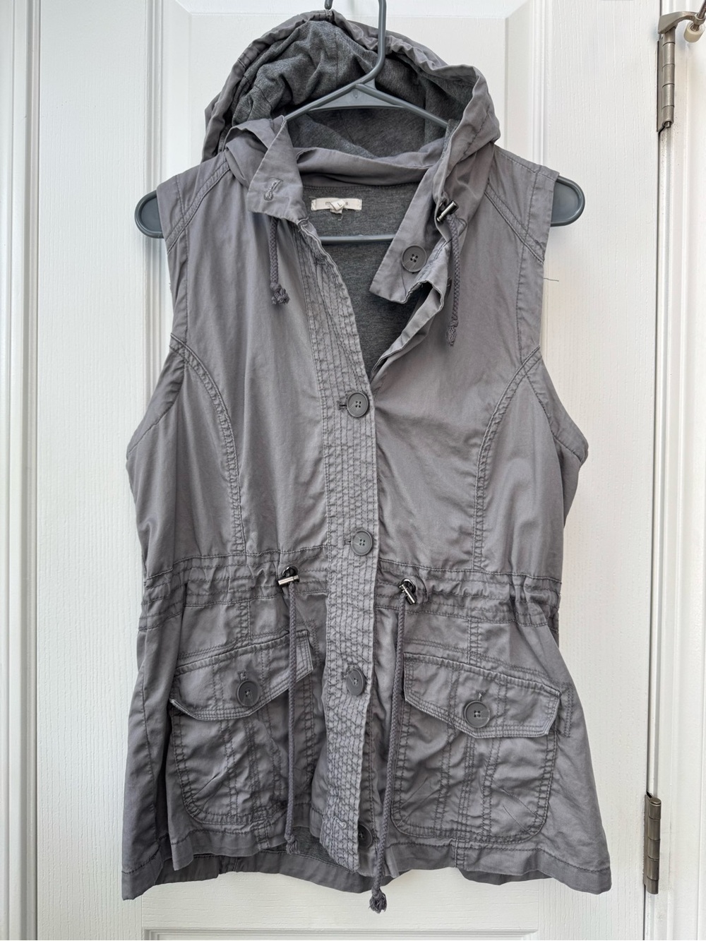Maurices Gray Sleeveless Hooded Utility Vest